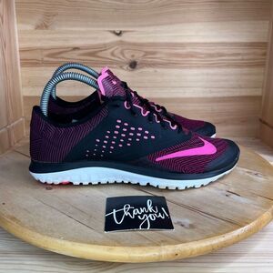 Nike FS Lite Run Black & Pink Athletic Lace Up Shoes Womens Size 7.5
